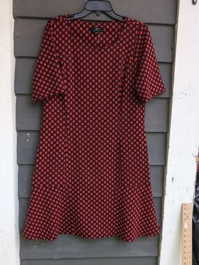 Nina Leonard Red Polka Dot Short Sleeve Dress Size Large